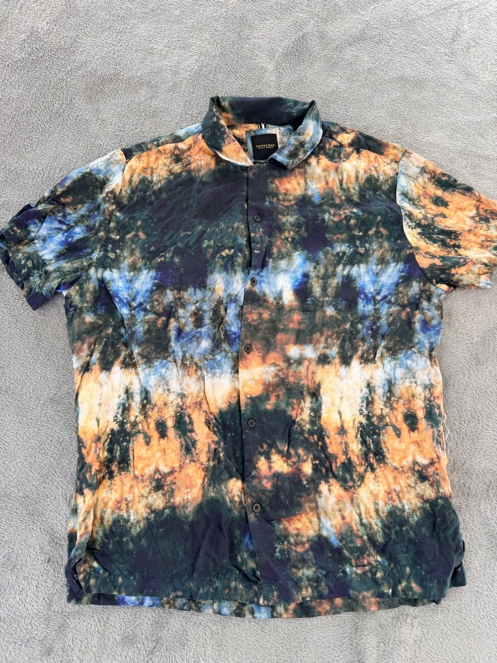 Cactus Man Ricky Singh Tie Dye Viscose Button Down Shirt Mens Large Galaxy